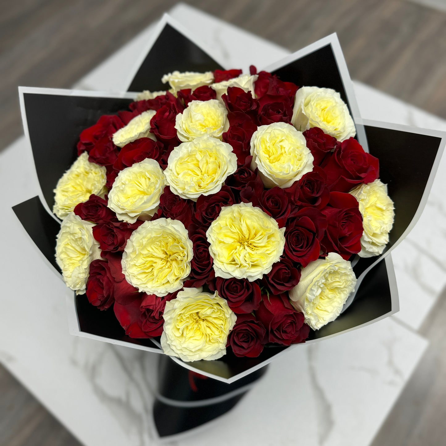 50 stems White and Red Roses