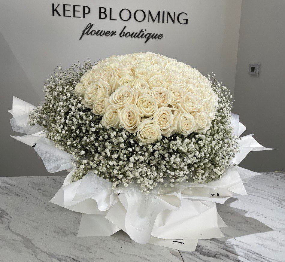 White Roses with Baby’s Breath