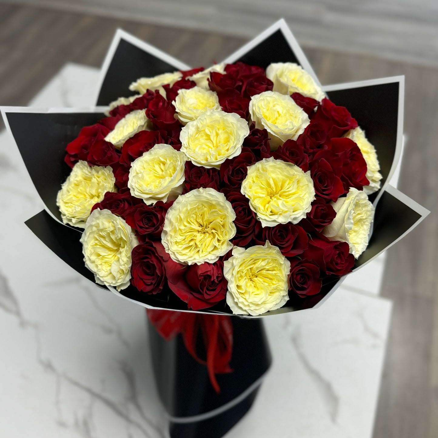 50 stems White and Red Roses