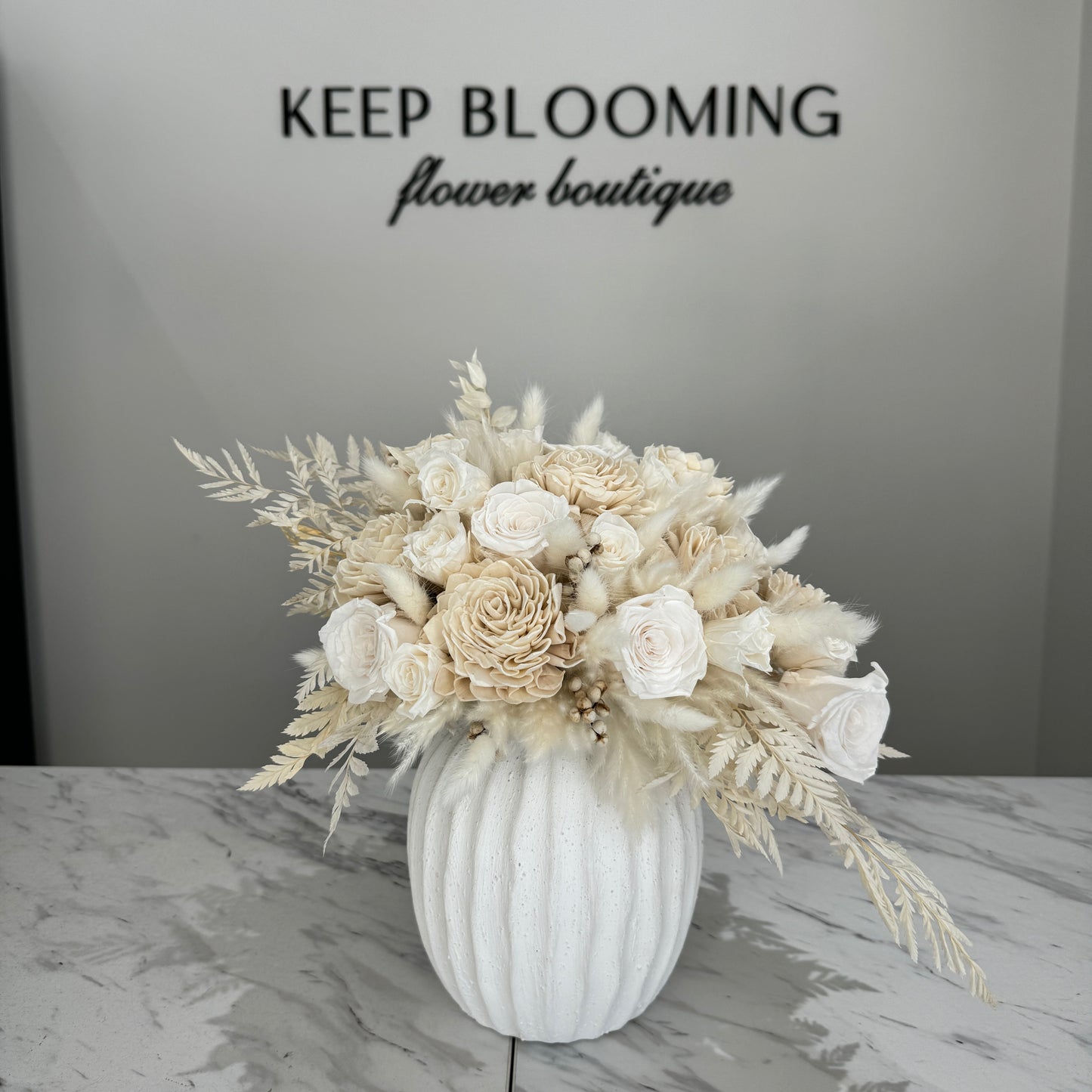 Wonderful in White - Preserved Flowers in Vase