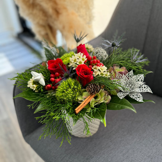 Christmas Arrangement with red roses