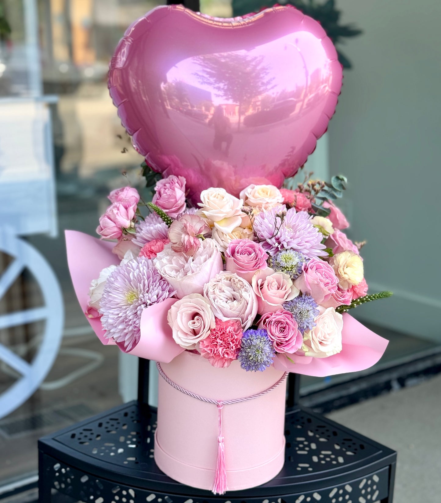 Pink Flower Box with Balloon