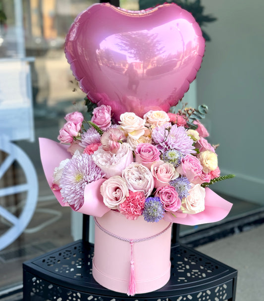 Pink Flower Box with Balloon