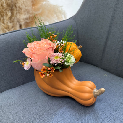 Ceramic Pumpkin Vase with Flowers