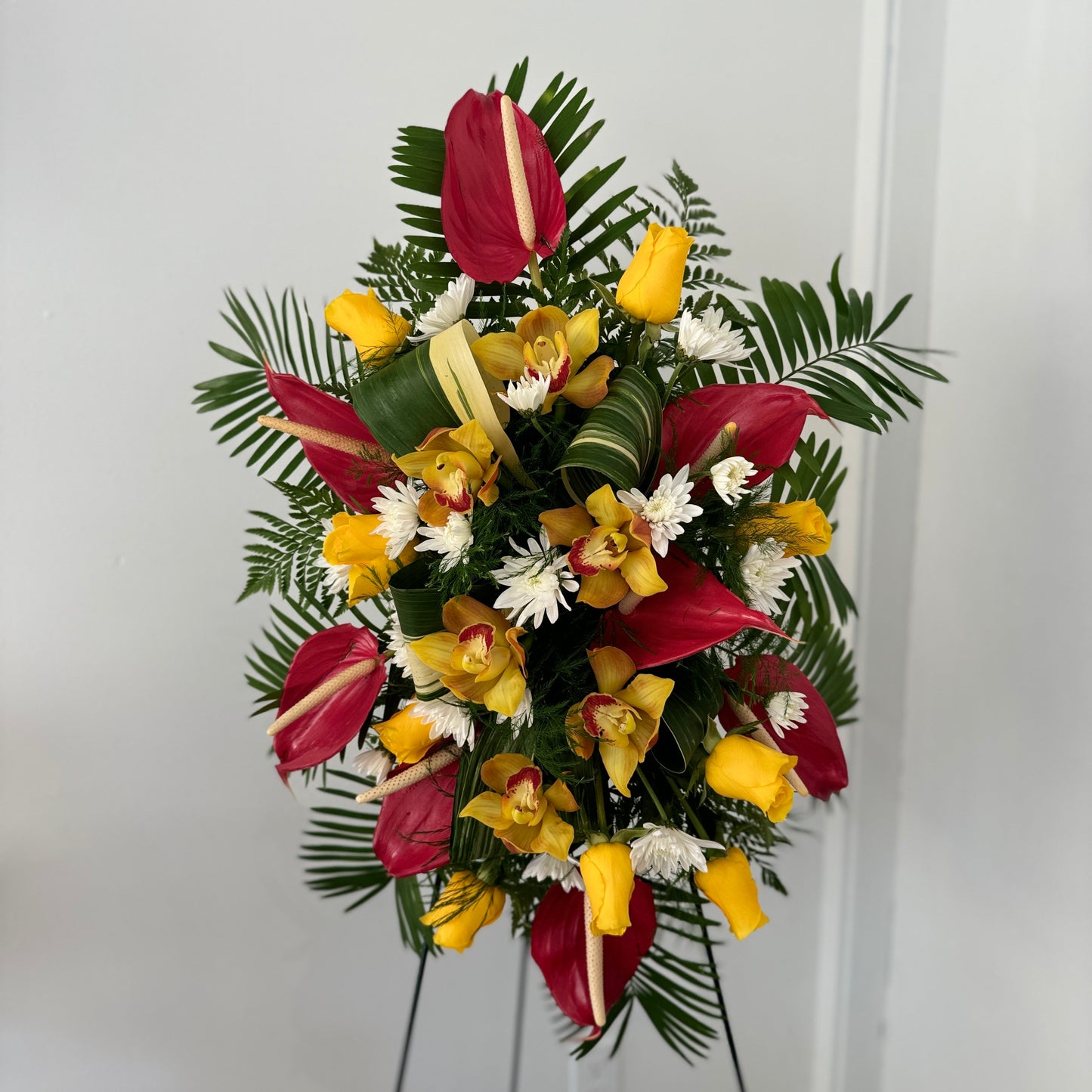 Standing Spray with Orchids - Sympathy Arrangement