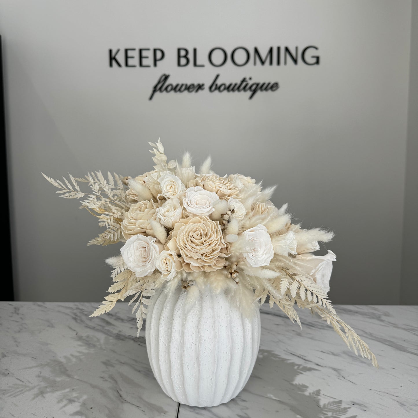 Wonderful in White - Preserved Flowers in Vase