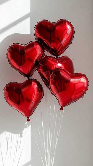 Red Heart Foil Balloon - Set of 5